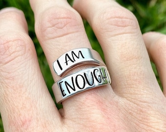 I Am Enough Ring, Inspirational Jewelry, Hand Stamped Ring, Self Worth, Affirmation Ring, Gift For Friend, Mom Gift, Hand Stamped Jewelry