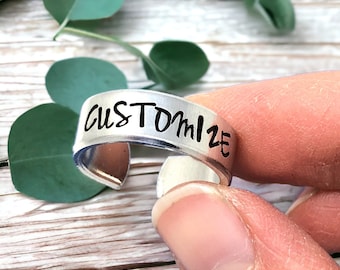 Hand Stamped Custom Aluminum Ring, Personalized Jewelry