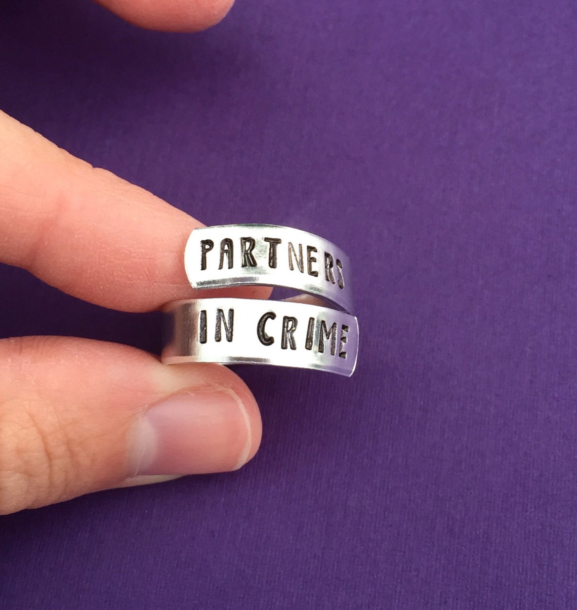 Partners in Crime Ring Spiral Ring Wrap Ring Hand Stamped | Etsy