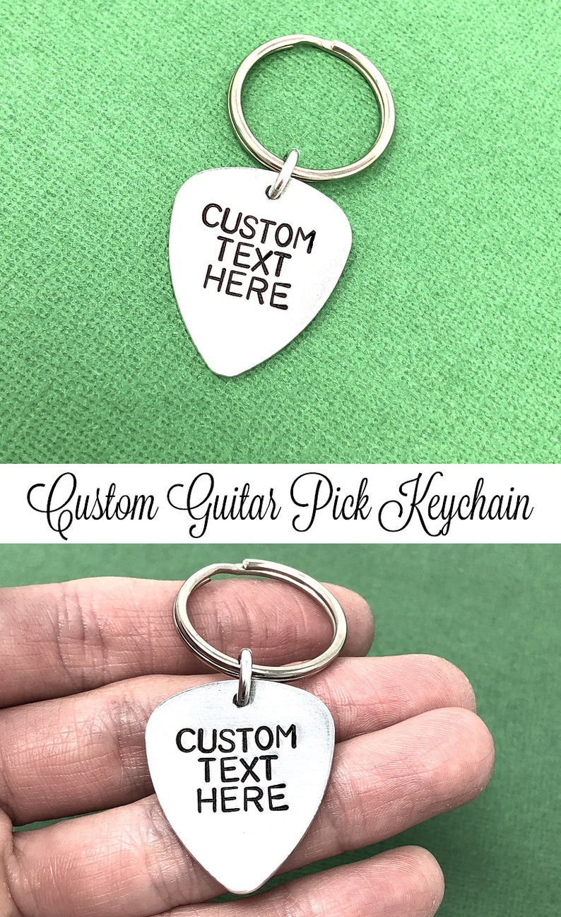 Custom Hand Stamped Guitar Pick Keychain Fathers Day Gift Dad Etsy