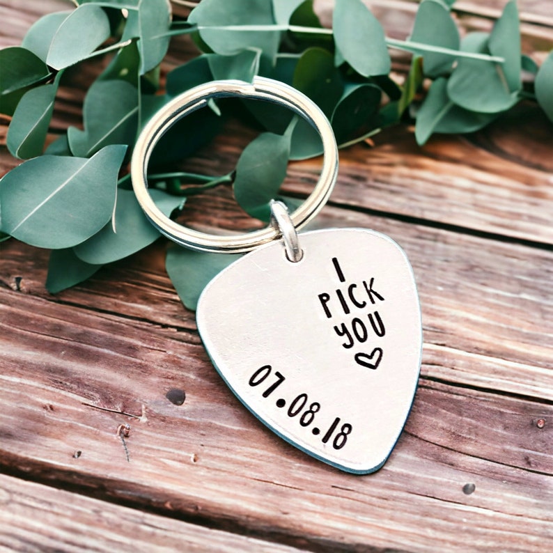 I Pick You Guitar Pick, Valentines Day Gift, Husband Gift, Boyfriend Gift, Fathers Day Gift, Guitar Pick Keychain, Custom Hand Stamped Gift image 1