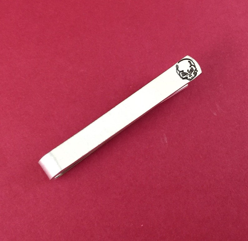 Skull Hand Stamped Tie Clip, Personalized Tie Bar, Customized Gift for Him, Father's Day Gift, Birthday Gift, Wedding Gift, Boyfriend Gift image 1