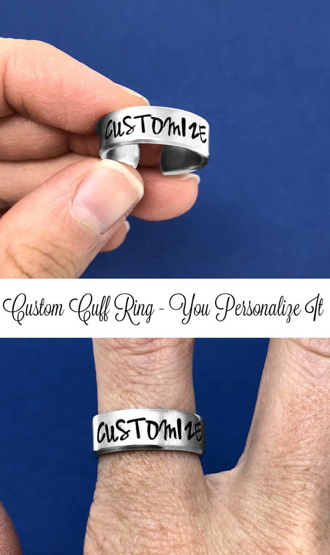 Custom Ring Hand Stamped Ring Cuff Ring Personalized Gift Etsy