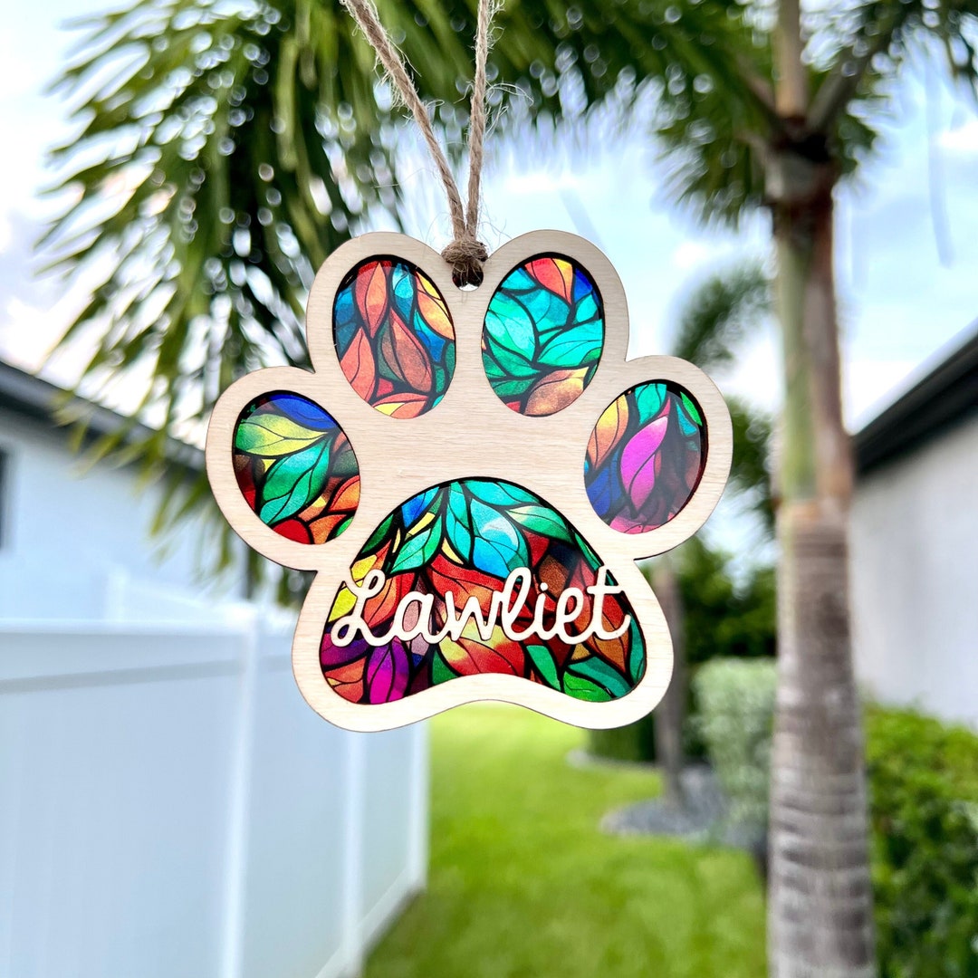 Personalized Pet Memorial Suncatcher: Rainbow Bridge Paw Print Gift - Etsy