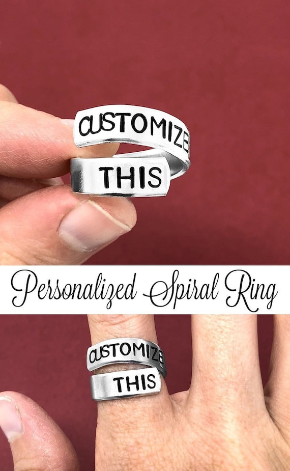 Personalized Ring Hand Stamped Ring Spiral Ring Wrap Ring Etsy