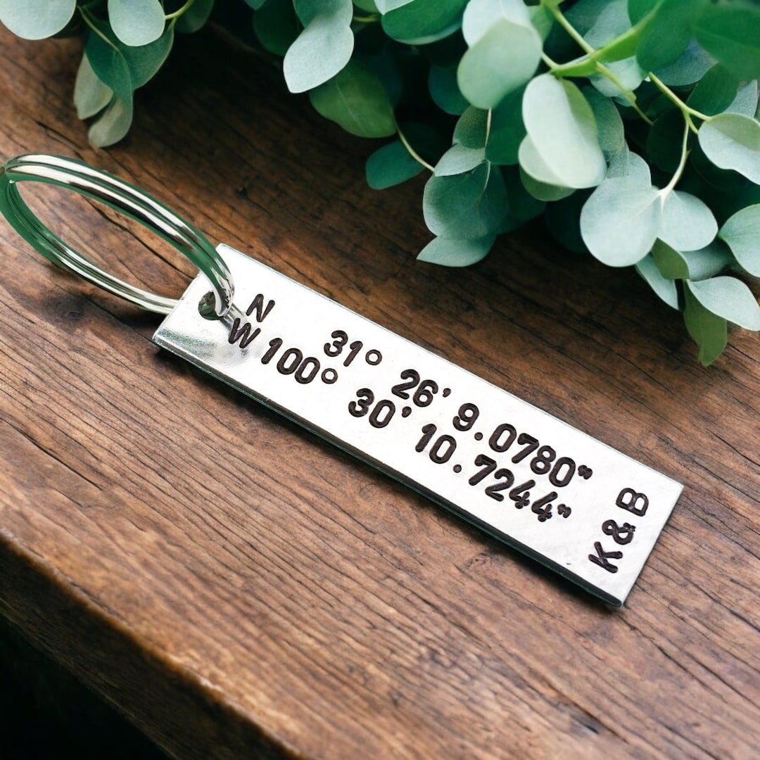 Personalized Gift Coordinates Keychain Latitude Longitude Gift Initials ...
