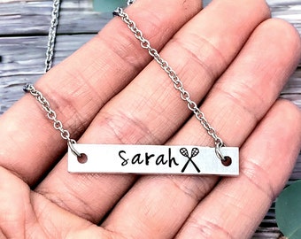 Bar Necklace Sports Necklace Personalized Bar Necklace Stamped Necklace Name Necklace Team Gifts Sports Mom Lacrosse Gift Lacrosse Player