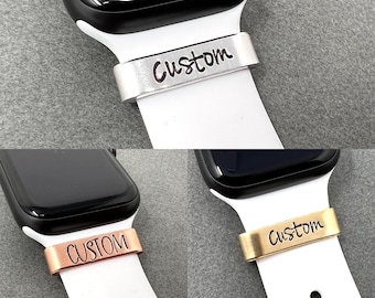 Personalized Watch Band Charm, Hand Stamped Aluminum, Brass, Copper