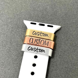 Personalized Watch Band Charm, Hand Stamped Aluminum, Brass, Copper image 3