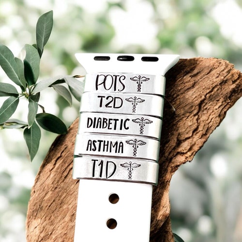 Personalized Medical Alert Watch Band Charm, Medical ID Tag, Smart Watch Charm Band, Watch Cuff Bar, Slide For Watch, Allergies, Conditions