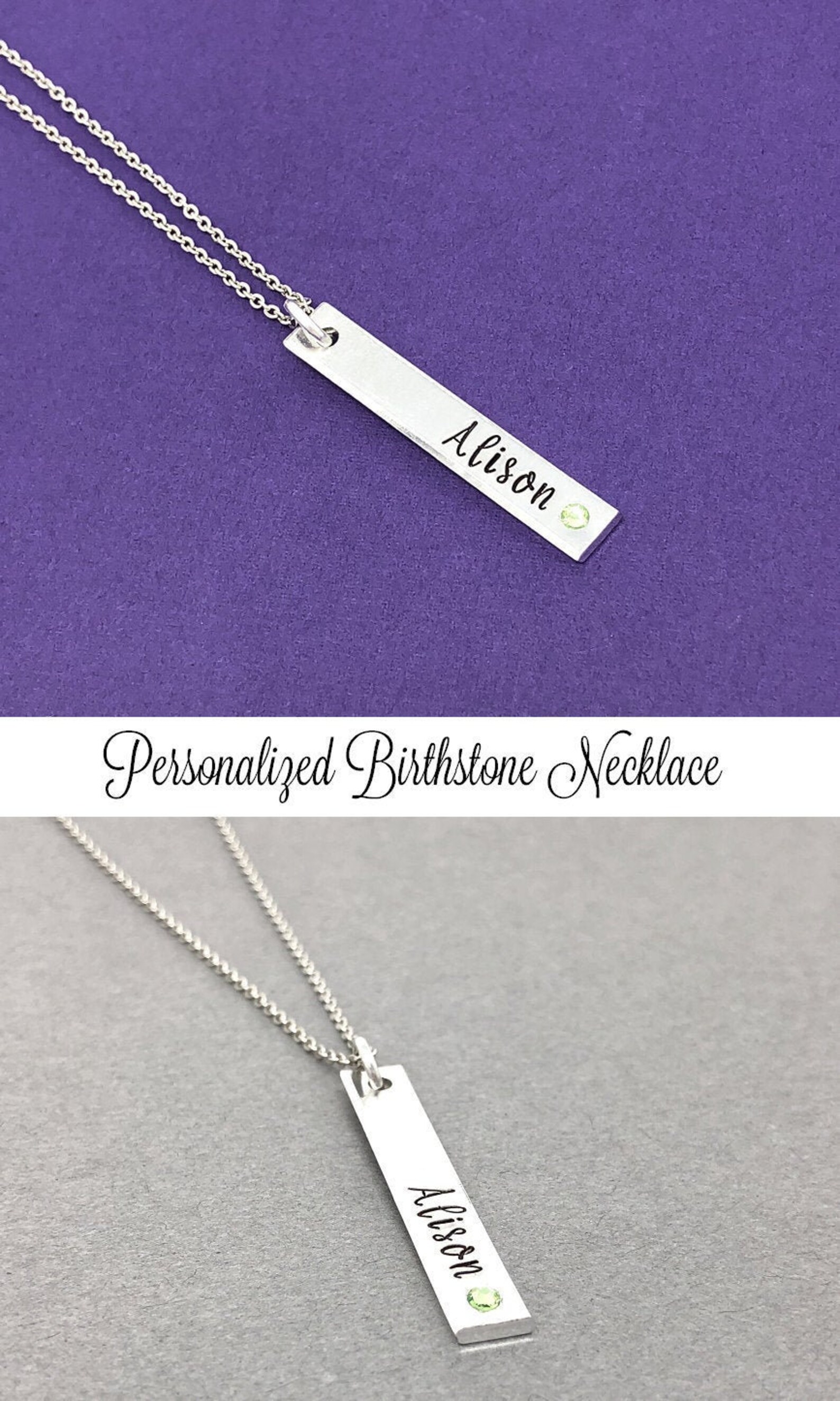 Name bar necklace with birthstone Clearance