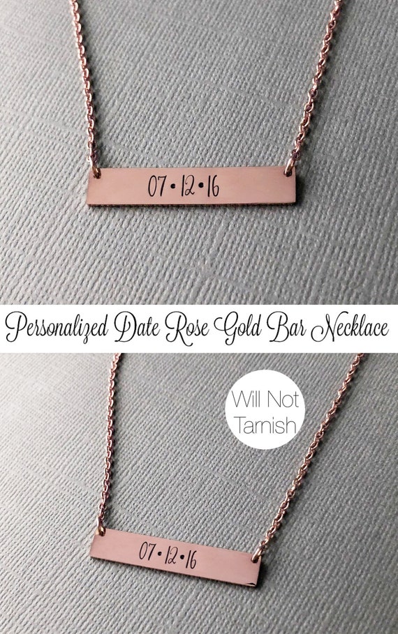 ROSE GOLD Bar Necklace Custom Date Necklace Wedding Gift Hand