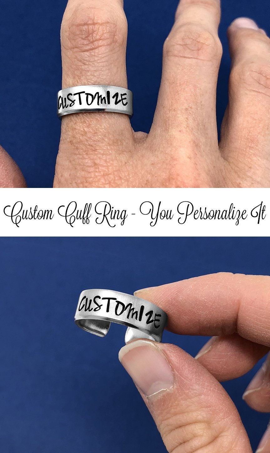 Personalized Ring Personalized Custom Ring Hand Stamped Ring Adjustable ...