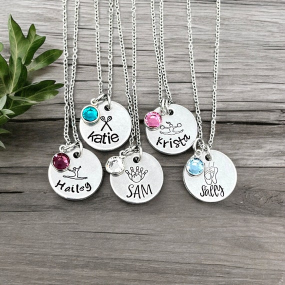 Birthstone Crystal Cheerleader Name Pendant Necklace Birthstone Crystal Cheerleader Name Pendant Necklace