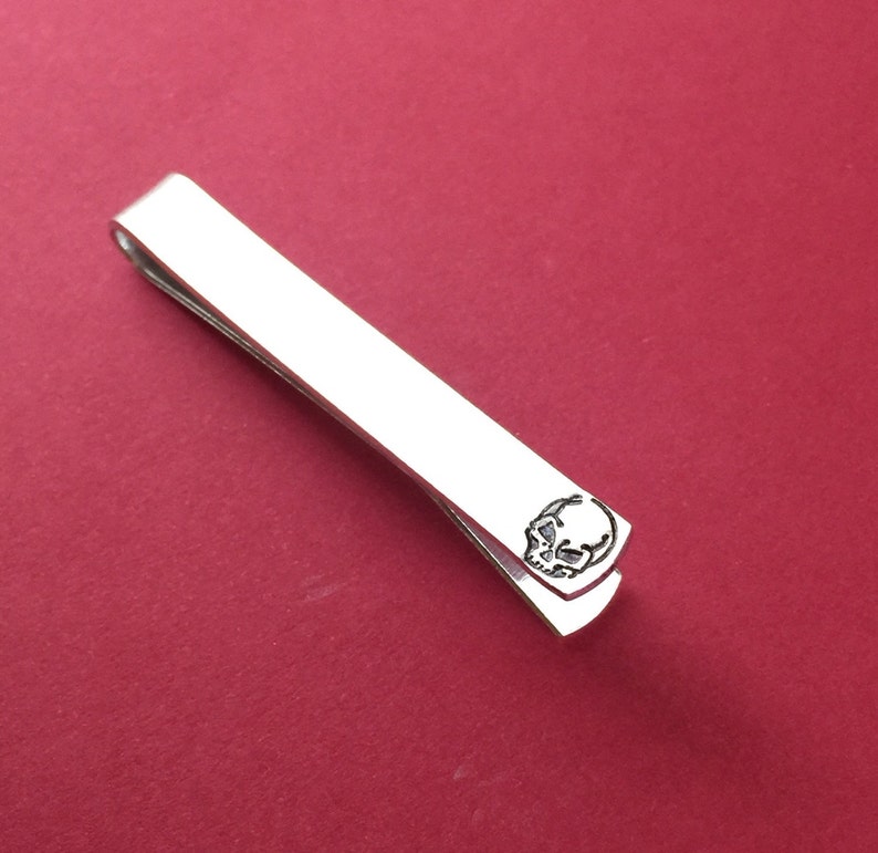 Skull Hand Stamped Tie Clip, Personalized Tie Bar, Customized Gift for Him, Father's Day Gift, Birthday Gift, Wedding Gift, Boyfriend Gift image 4