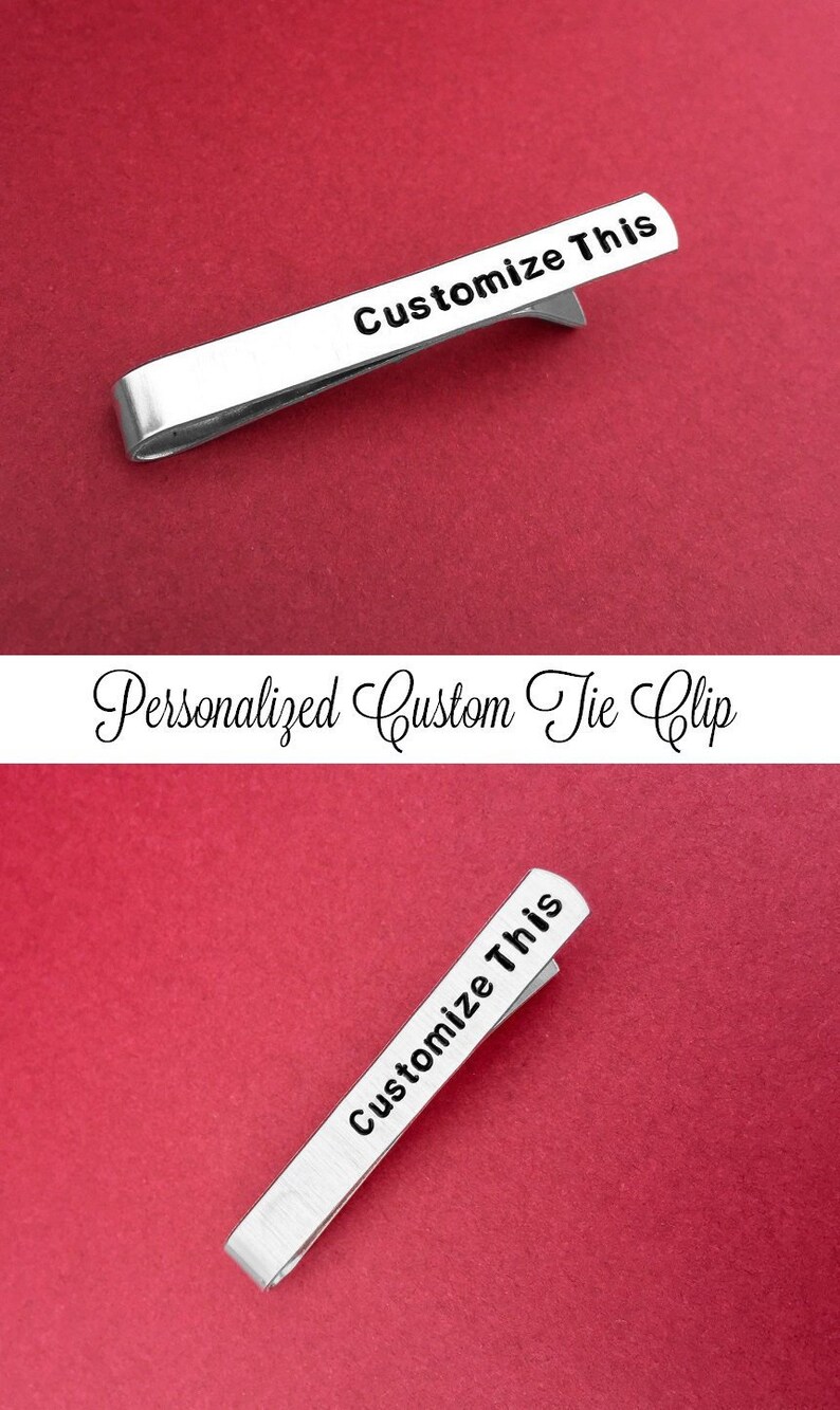 Grad Gift, Custom Hand Stamped Tie Clip, Fathers Day Gift, Mens Gift, Personalized Tie Bar, Skinny Tie Clip, Anniversary Gift, Gift For Dad 