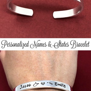 Personalized Bracelet, State Bracelet, Long Distance Relationship Gift, Long Distance Girlfriend Gift, Valentines Day Gift For Wife For Her image 2