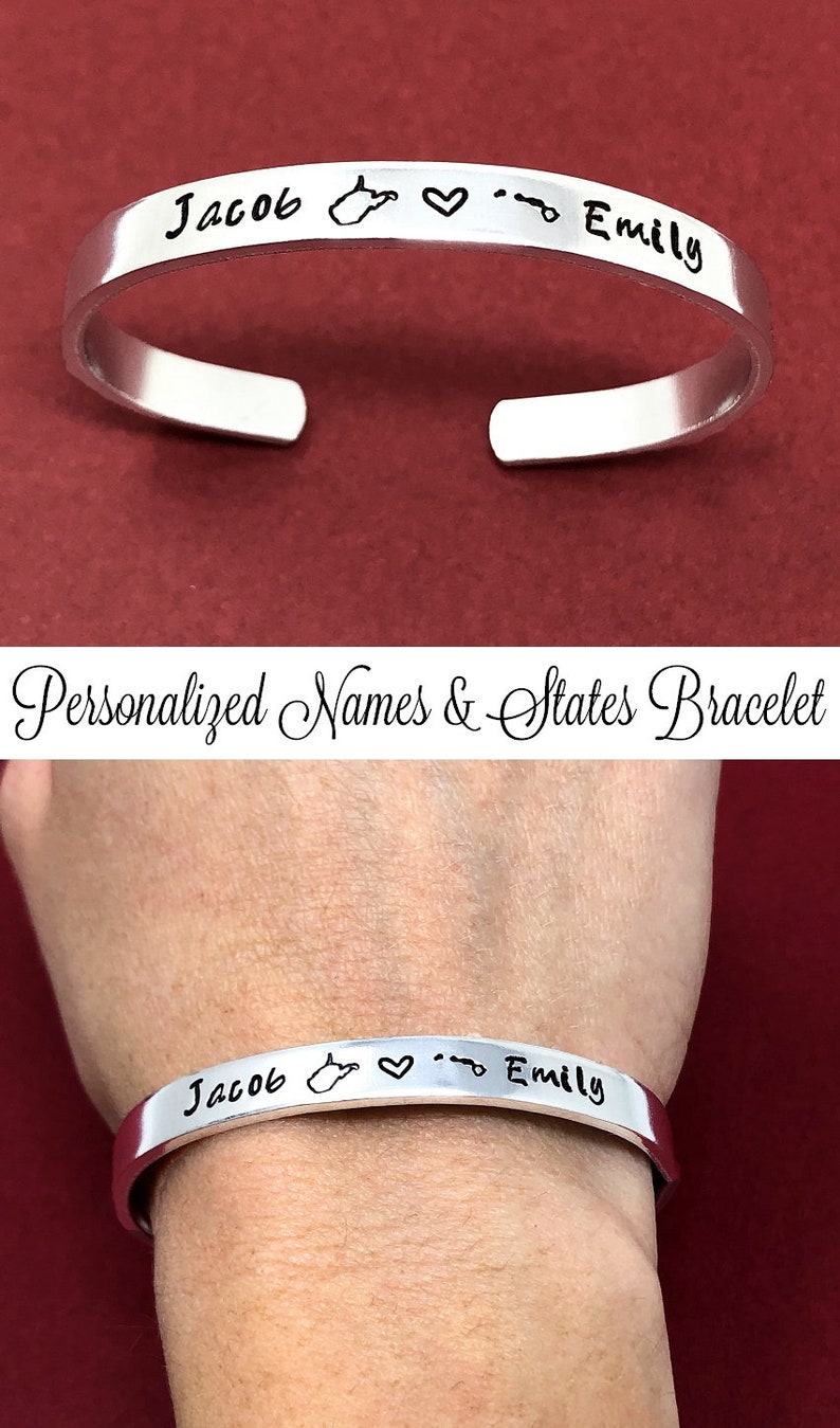 Personalized Bracelet, State Bracelet, Long Distance Relationship Gift, Long Distance Girlfriend Gift, Valentines Day Gift For Wife For Her image 2