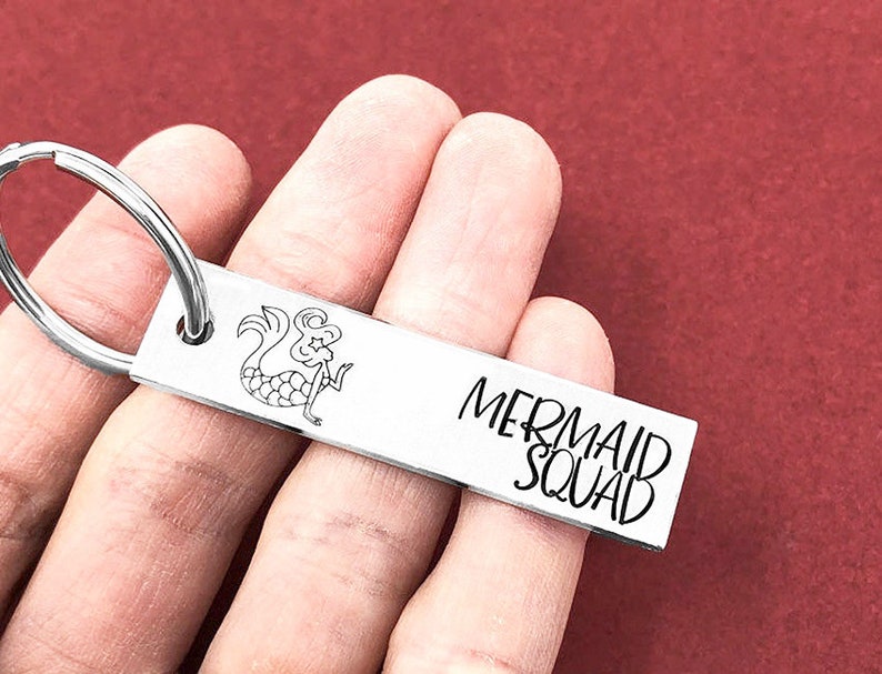 Christmas Gift Mermaid Squad Hand Stamped Keychain Party Favor Squad Gift Girls Party Gift Gift For Her Group Gift Friend Gift