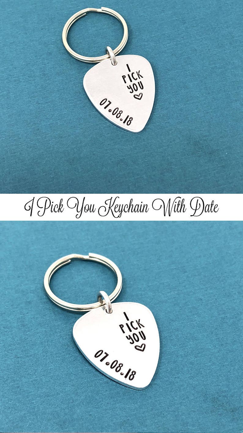 I Pick You Guitar Pick, Valentines Day Gift, Husband Gift, Boyfriend Gift, Fathers Day Gift, Guitar Pick Keychain, Custom Hand Stamped Gift image 3