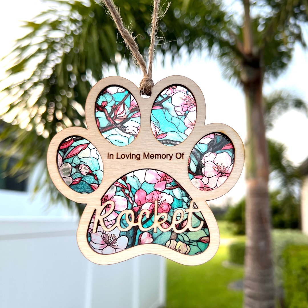 Personalized Pet Memorial Suncatcher: Rainbow Bridge Paw Print Gift - Etsy