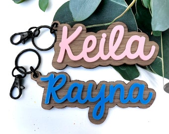 Custom name keychain made of acrylic and wood, Backpack name tag for kids teachers students, Gift for Valentines Easter back to school bday