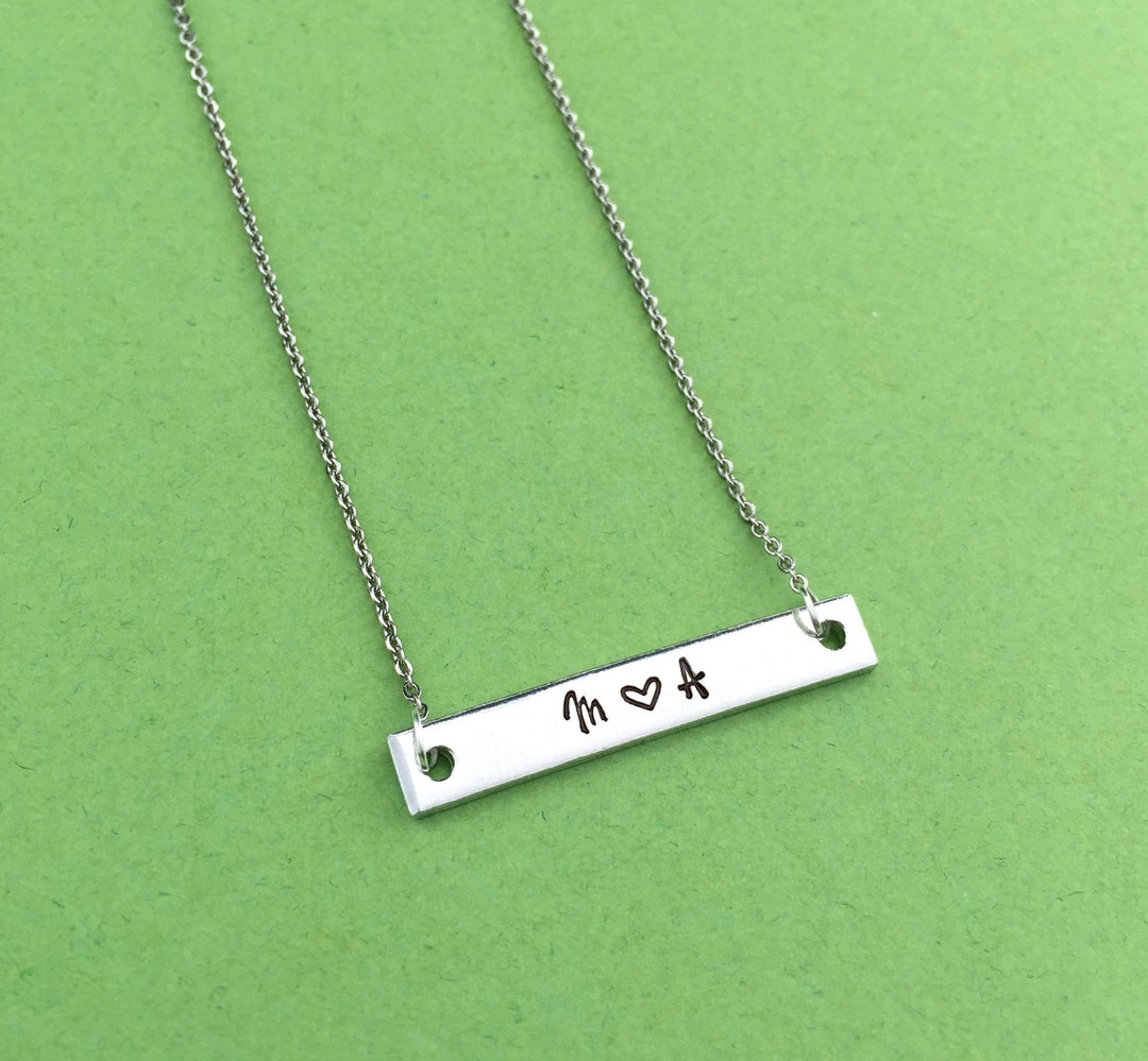 Initial Bar Necklace, Minimalist Jewelry, Stamped Necklace