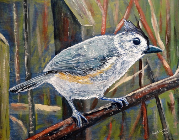 Paro En El Arte Del Pajaro De Vides La Pintura De Acrilico Etsy