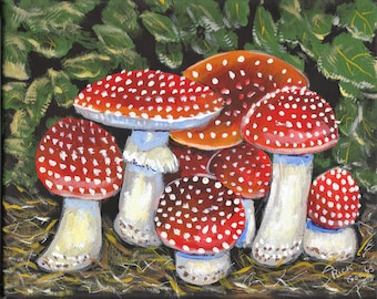 Anamita Muscaria (original acrylic painting) Mushroom painting, mushroom wall art, magic mushroom.
