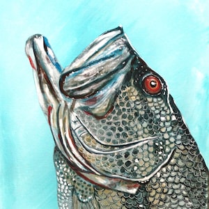 Original, acrylic painting of a Largemouth Black Bass on stretched canvas. Fish painting, fish wall art, Largemouth jumping.