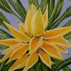 Yellow Banana Blossom (original acrylic on canvas) Botanical art, banana flower, tropical plant art, flower wall art, acrylic original art.
