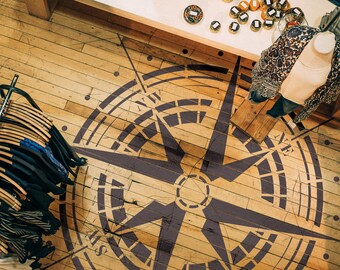 Traveler- Compass Rose Stencil - Reusable Stencil For Painting - Wall and Floor Stencil- Large Mandala Stencils- StencilsLAB