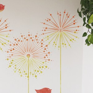 Dandelion Wall Stencil - Floral Wall Stencils - Dandelion & Bird Stencil- StencilsLAB