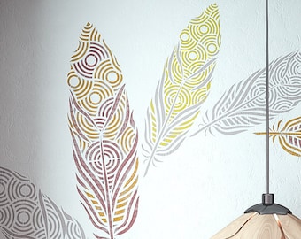 Decorative Feather Wall Stencil - Reusable feather decorative stencil - Spring Wall Stencil - Decorative stencil - Large Feather stencil