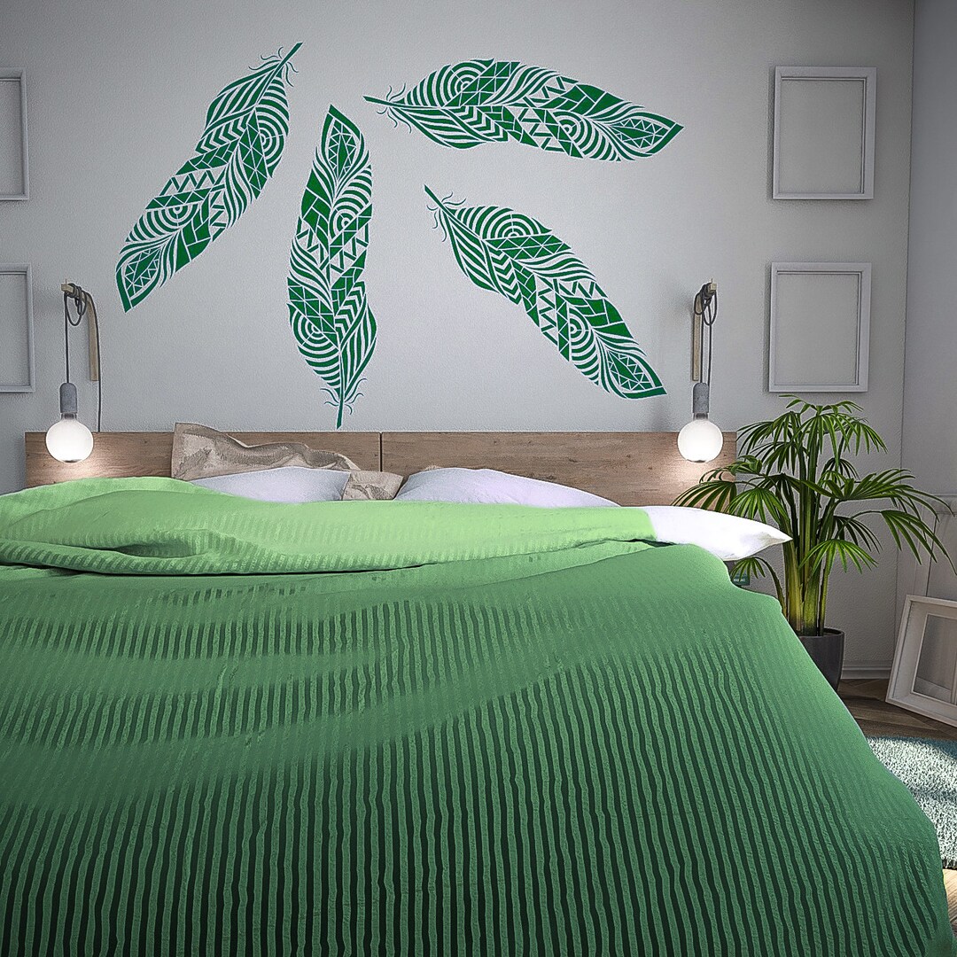Feather Wall Stencil Reusable Feather Decorative Stencil Etsy