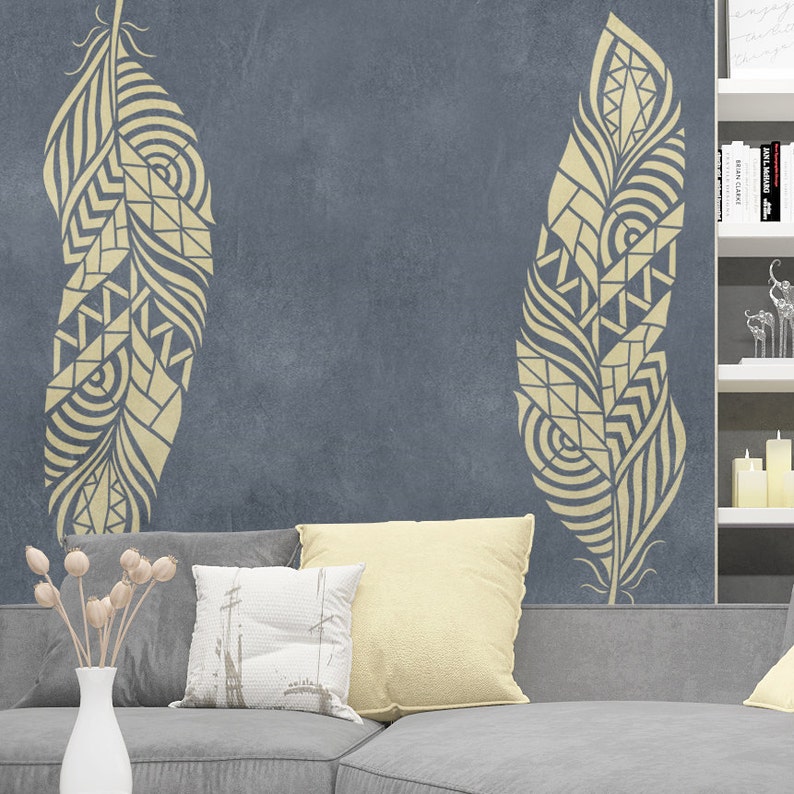 Feather Wall Stencil Reusable feather decorative stencil Etsy