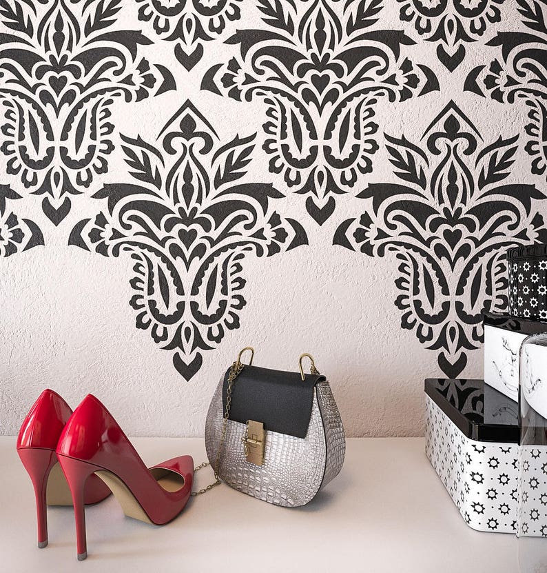 SIERRA Modern Damask Wall Stencil Large Wall Stencils Wall Etsy