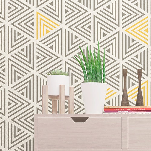 triangle maze geometric wall stencil modern stencil for etsy