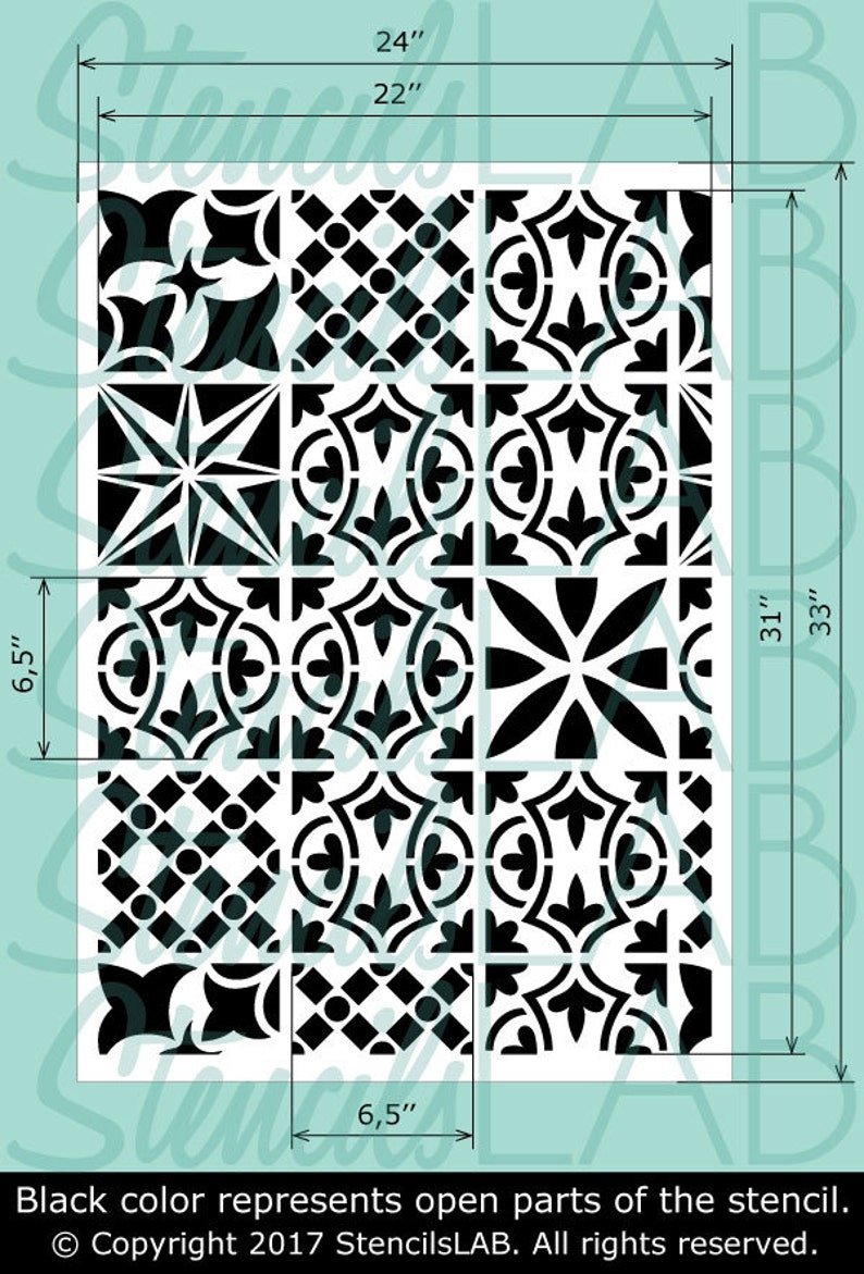 Patchwork Tile Stencil Furniture Stencil Tile Stencil Floor Stencil Reusable wall stencils for DIY decor Floor Decor Stencil image 3