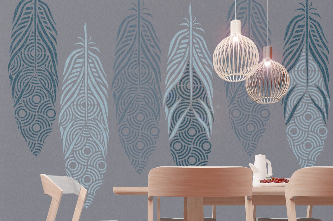 Decorative Feather Wall Stencil Reusable Feather Decorative Etsy