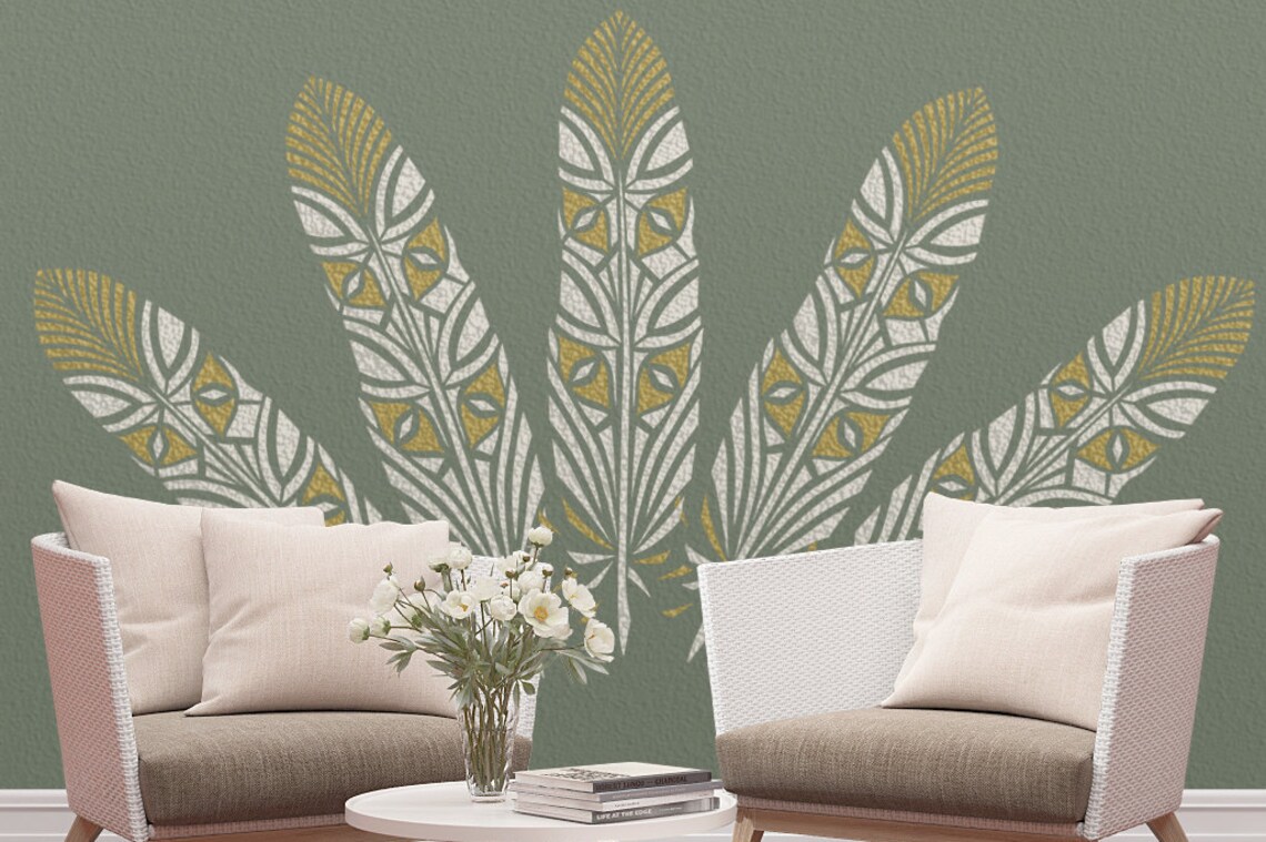 Fantasy Feather Wall Stencil Reusable Feather Decorative Etsy