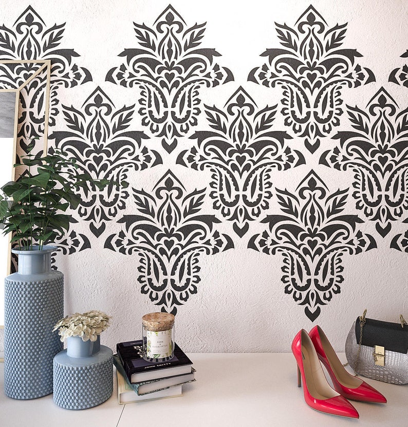 SIERRA Modern Damask Wall Stencil Large Wall Stencils Wall Etsy