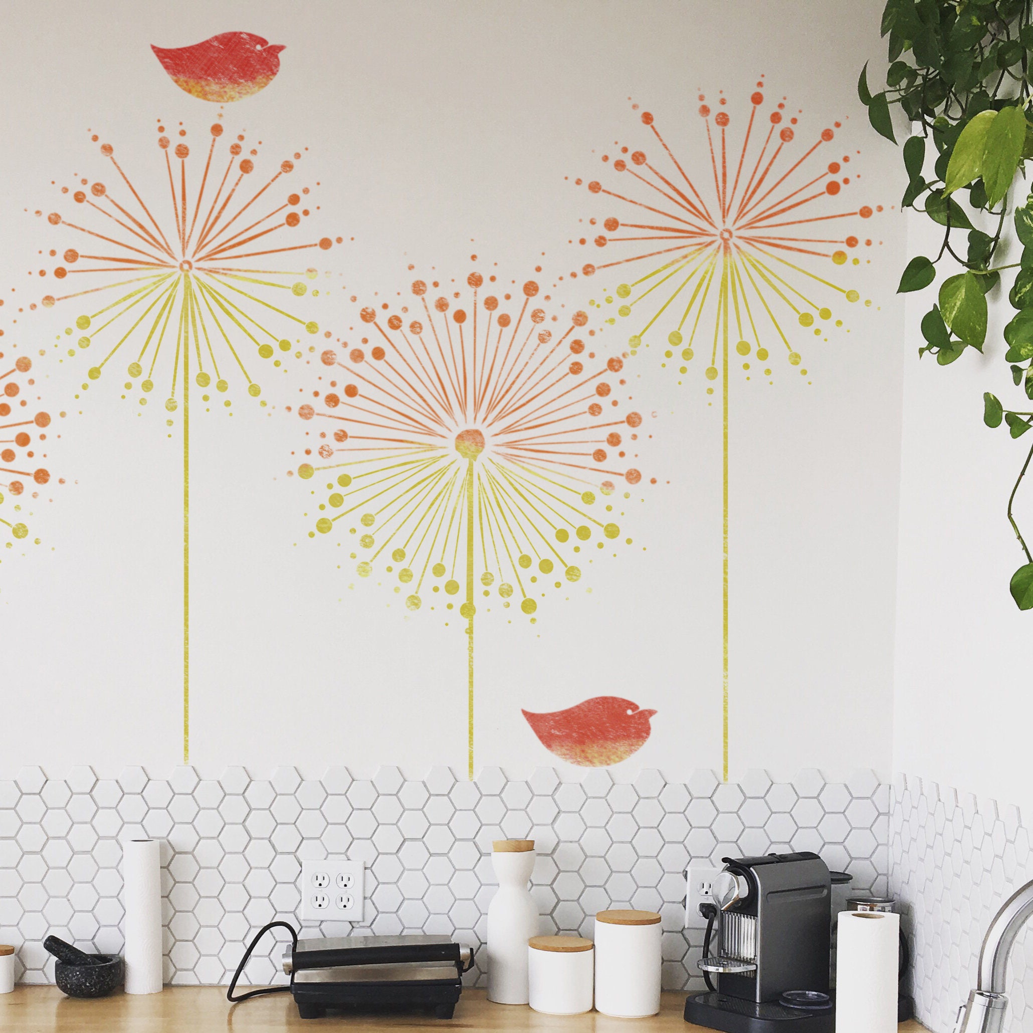 Dandelion Wall Stencil Floral Wall Stencils Dandelion & Etsy UK