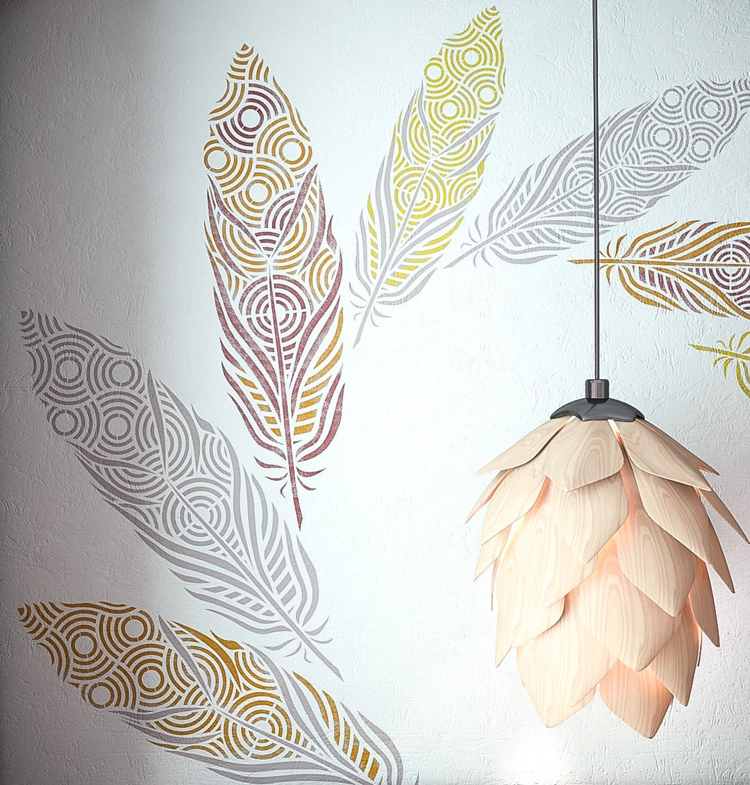 Decorative Feather Wall Stencil Reusable Feather Decorative Stencil Spring Wall Stencil
