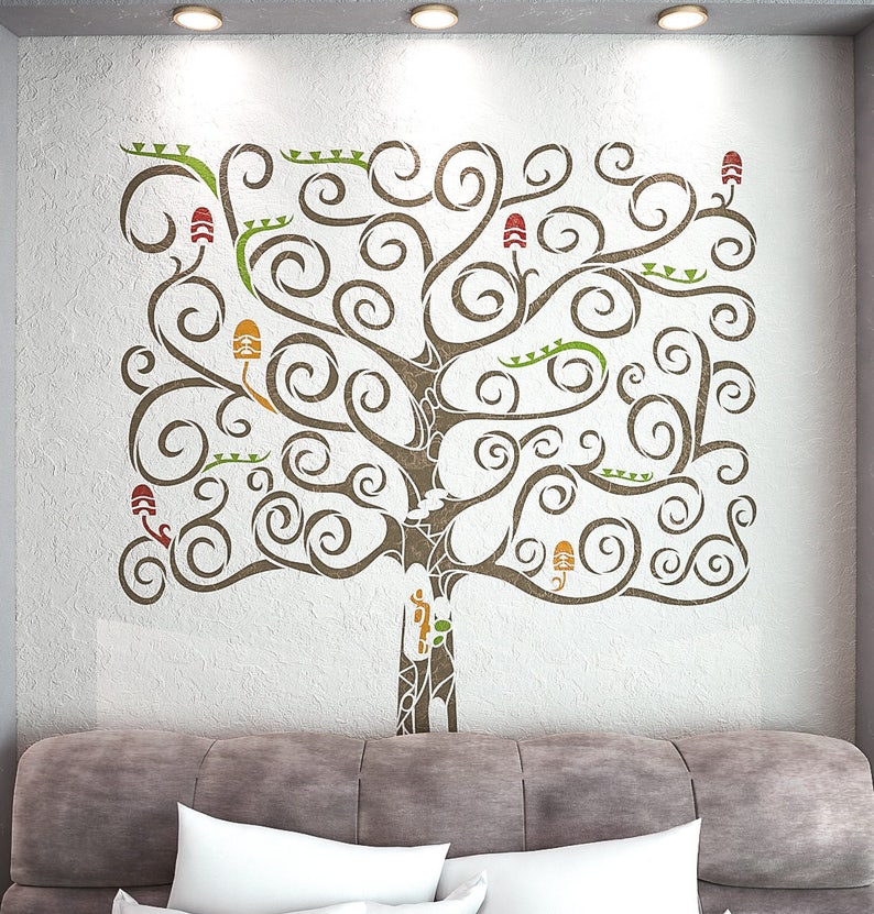 Fantasy Tree Stencil For Walls Large Tree Wall Stencil Etsy