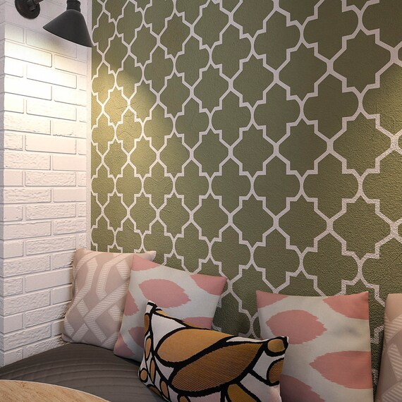 Aquamarine Moroccan Wall Stencil Reusable For Painting Allover Pattern Stencils