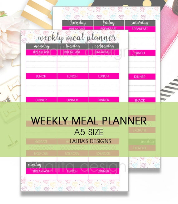 filofax kikki k printable meal planning week on 2 pages insert a5 size meal planning for week