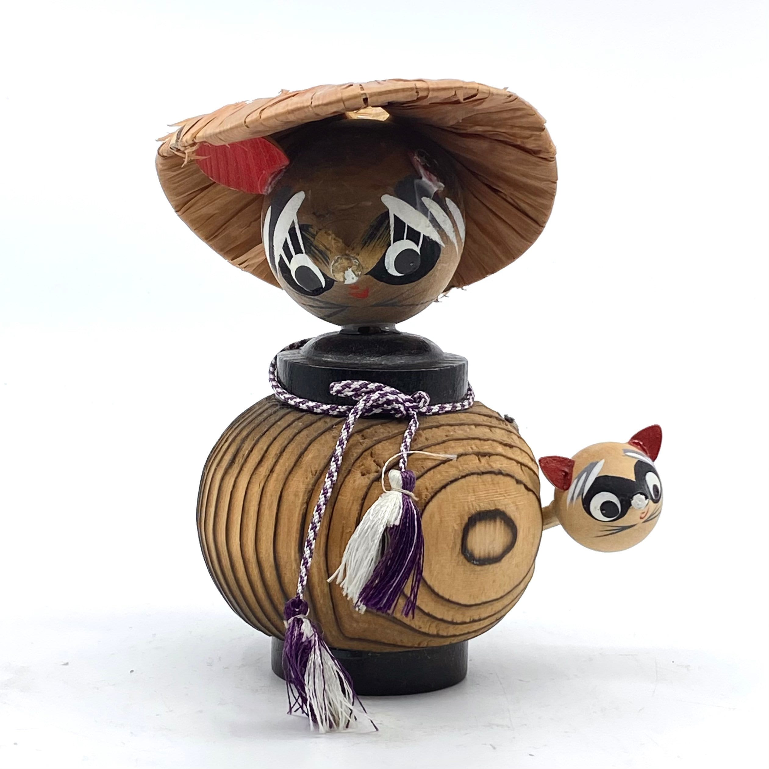Wooden tanuki statue Japanese raccoon vintage artwork
