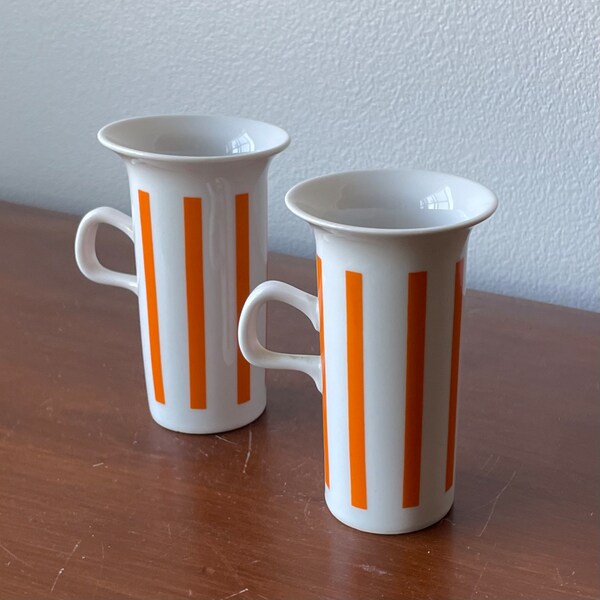 Lagardo Tackett for Schmid Pair of White Porcelain Demitasse Mugs with Orange Stripes