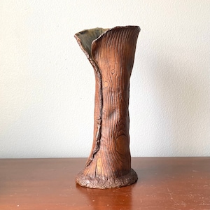 Tall Studio Pottery Faux-Wood Vase by Pilgrimage Pottery | Hand Made Funk Ceramic Rustic Design
